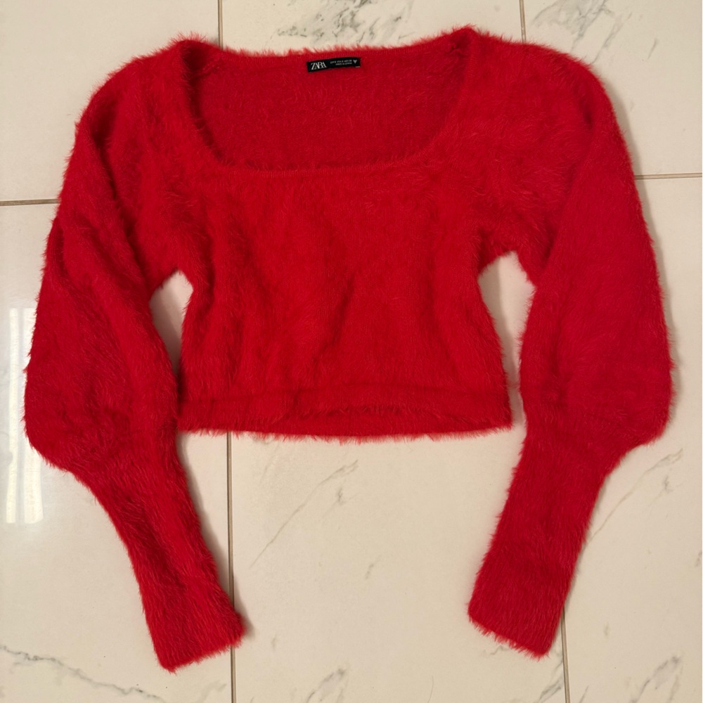 Zara Bright Red Fuzzy Sweater